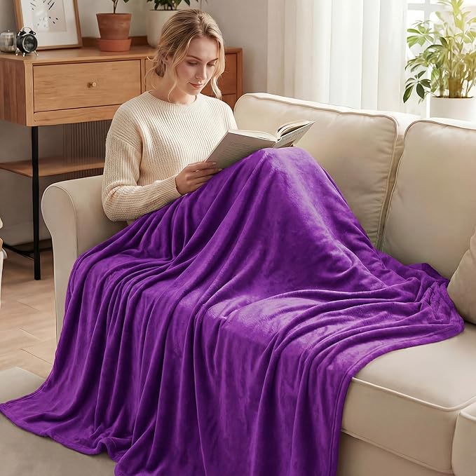 Exclusivo Mezcla Fleece Throw XL Blanket for Couch, Sofa, Super Soft and Warm Purple Blankets, All Season, Cozy, Plush, Lightweight, 50x70 Inches