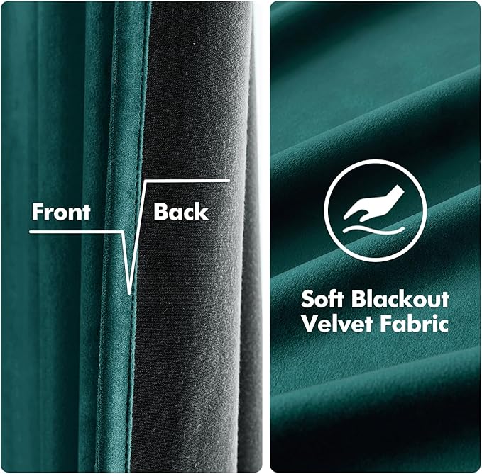 MIULEE Christmas Dark Green Velvet Curtains Room Darkening Blackout Soft Grommet Emerald Curtain Short Thermal Soundproof Curtains/Drapes/Panels for Living Room Bedroom 52 x 63 Inch 2 Panels