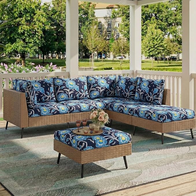 hyha Printed Couch Cushion Covers, Floral Sofa Covers Washable for Cushion Couch, Stretch Pattern Outdoor Cushion Covers for Patio Furniture with Elastic Bottom(Small, Bluebell)