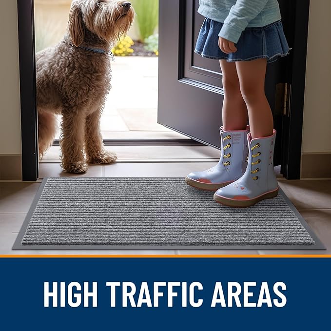 OLANLY Front Door Mat Indoor Outdoor Entrance, 2-Pack 33 x 21 Inch, Waterproof Heavy Duty Doormat, Fade Resistant, Low Profile, Easy Clean Patio Porch Welcome Floor Mats for Entry, Light Gray