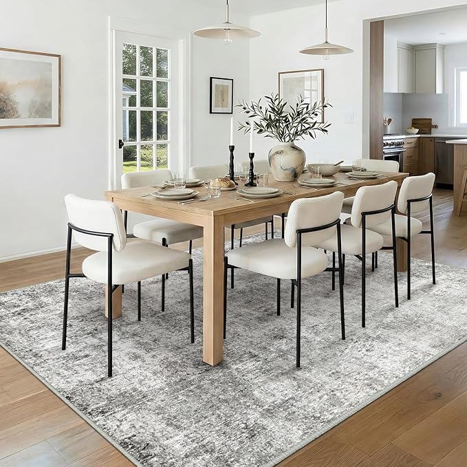 Washable Area Rugs 9'x12' Non-Slip Modern Abstract Soft for Living Room Entryway Bedroom Nursery, Print Pattern, Gray White Grey