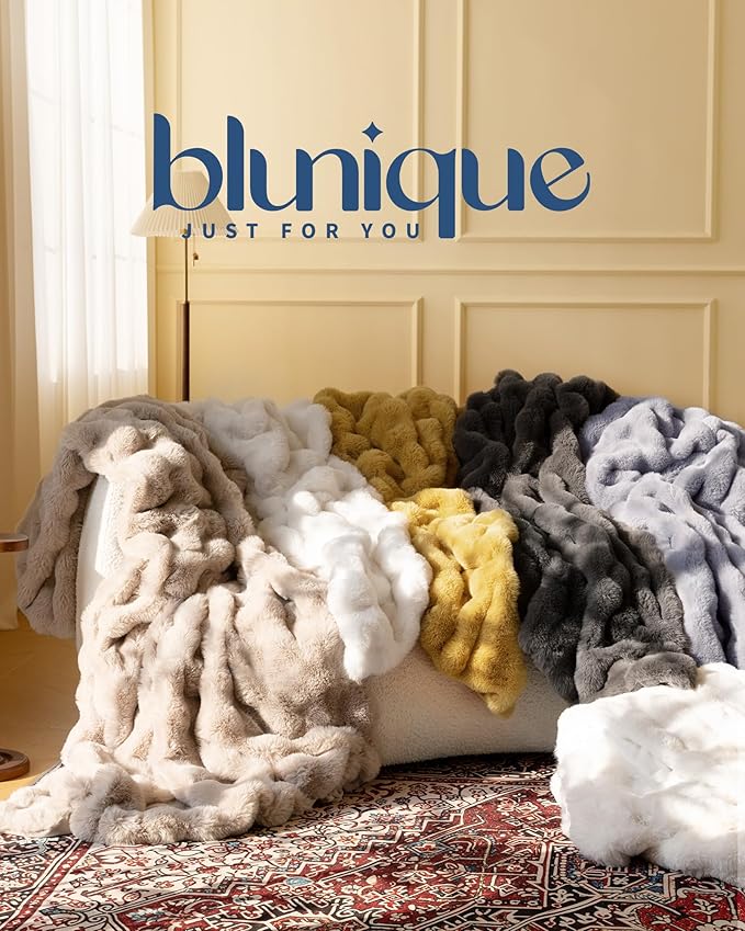 Ultra Soft Cozy Faux Fur Throw Blanket-Fuzzy Plush Thick Bubble Blanket, Fluffy Blanket for Couch, Sofa, Bedroom, and Living Room, 50x60 Inches, Dark Grey Taupe