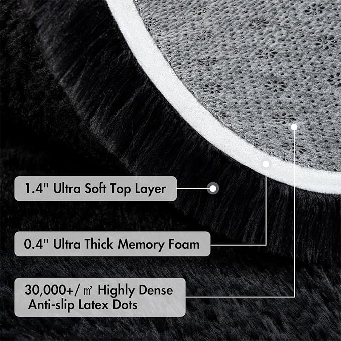 8x10 Ft Large Shag Black Rug for Living Room, Ultra Soft Fluffy Furry Area Rugs for Bedroom Indoor Floor, Aesthetic Carpet for Kids Home Decor