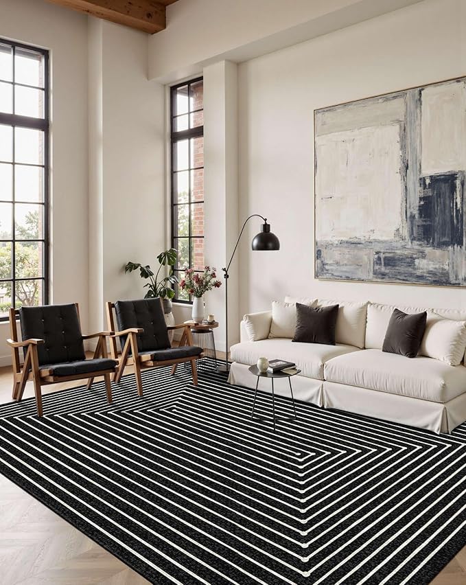 Latte&Fog 6x9 Area Rugs for Living Room Bedroom, Modern Abstract Washable Rug, Boho Non Slip Low Pile Carpet for Indoor Dining Room, Office, Dorm, Classroom, Farmhouse and Kids Room