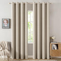 MIULEE 100% Blackout Linen Curtains for Bedroom Thermal Insulated Stone Grommet Room Darkening Curtains & Drapes Fall Decor for Living Room Nursery 52 x 108 Inch (2 Panels)