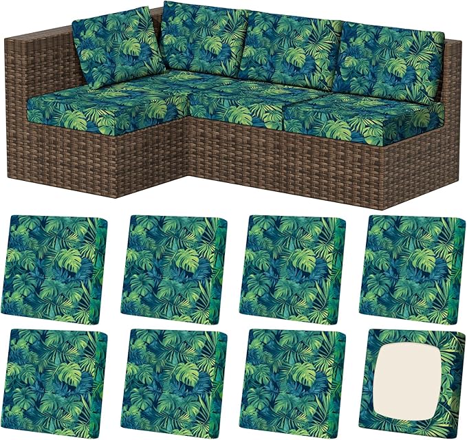 8Pcs Stretch Patio Cushion Covers, Outdoor Couch & Sofa Replacement Slipcovers for Patio Furniture Cushion Covers, Washable Reusable Furniture Protector