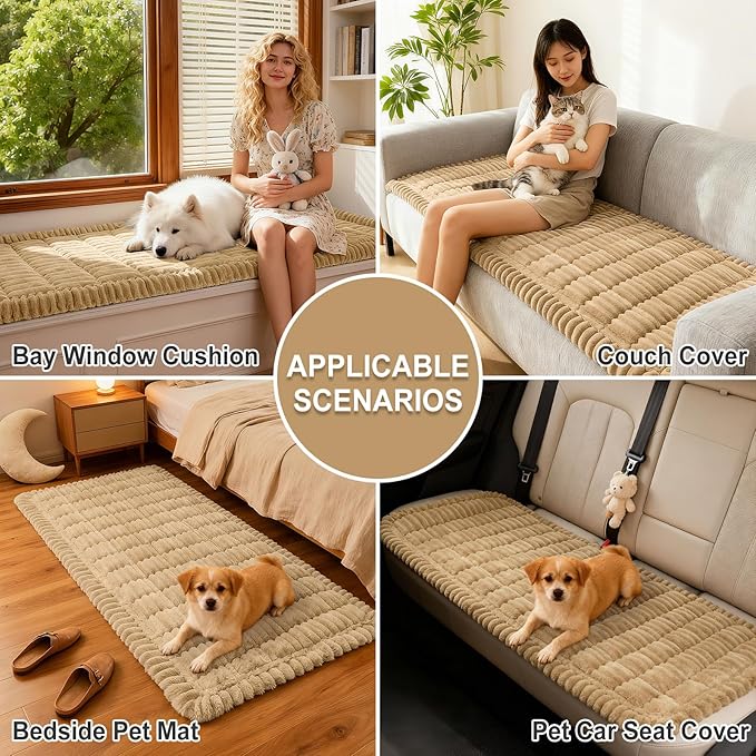 hyha Couch Covers for Dogs Washable, Non Slip Plush Dog Sofa Protectors, Fuzzy Pet Couch Covers for 3 Cushion Sofa Pet Friendly (Camel, 27.6" x 59")