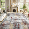 Living Room Rug 9x11 Beige Area Rugs Machine Washable Abstract Boho Large Rug Non-Slip Non-Shedding Faux Wool Indoor Vintage Carpet for Bedroom, Classroom, Dining Room, Kids Playroom