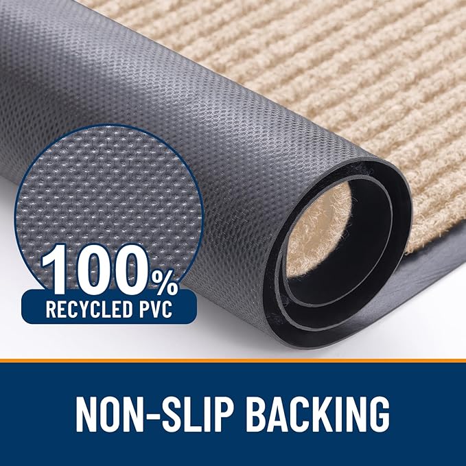 OLANLY Front Door Mat Indoor Outdoor Entrance, Waterproof Heavy Duty Doormat, Fade Resistant, Low Profile, Easy Clean Patio Porch Welcome Floor Mats for Entry, 59x30, Beige