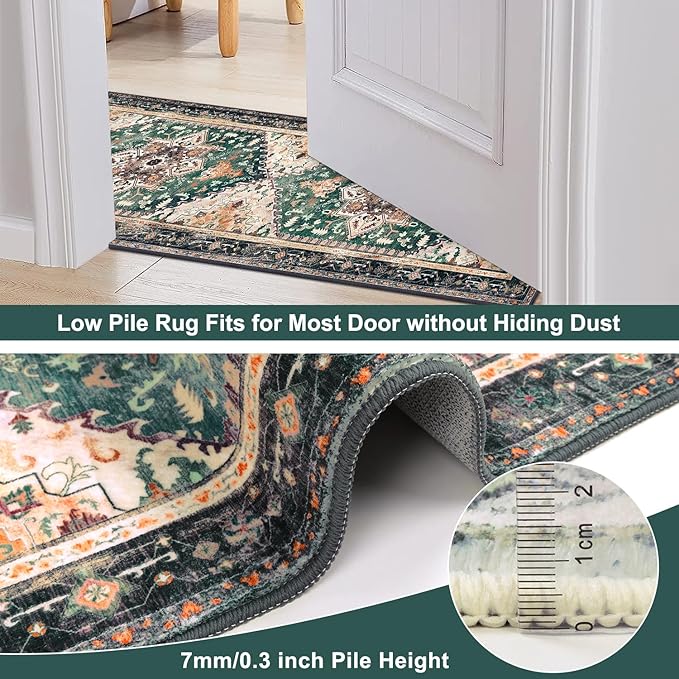 Yamaziot Washable Runner Rug, 2x6 Non-Slip Boho Vintage Hallway Rug Runner with Rubber Backing, Stain Resistant & Low Pile Faux Wool Distressed Carpet Runner for Kitchen, Laundry, Entrance