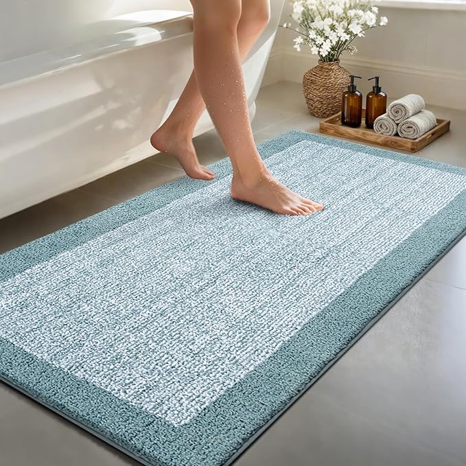 70x24 Long Bathroom Rugs Washable Non Slip, Dusty Blue Bath Mat for Bathroom Floor Tub, Soft Absorbent Quick Dry Mats for Shower, Bathtub,Home Decor