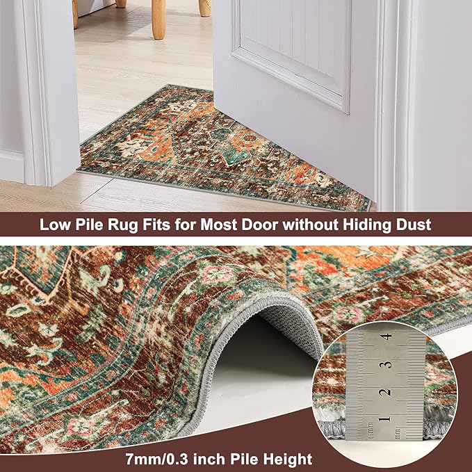 Yamaziot Washable Area Rug, 2x3 Small Entryway Rug Non-Slip Boho Vintage Rug with Rubber Backing, Polyester Soft Distressed Floor Carpet for Indoor Door Mat, Kitchen, Laundry Bathroom