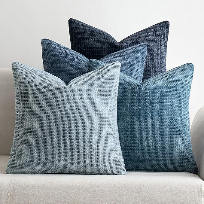MIULEE Pack of 4 Couch Throw Pillow Covers 26x26 Inch Neutral Blue Soft Decorative Chenille Pillow Covers Farmhouse Accent Cushion Covers for Boho Western Spring Home Decor Sofa Bedroom Living Room