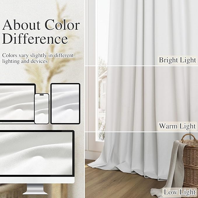 Guken Off White 100% Blackout Curtains 84 Inch Length 2 Panels Set for Living Room Bedroom Back Tab Thermal Insulated Black Out Linen Drapes Room Darkening Window Curtains 84 Inches Long