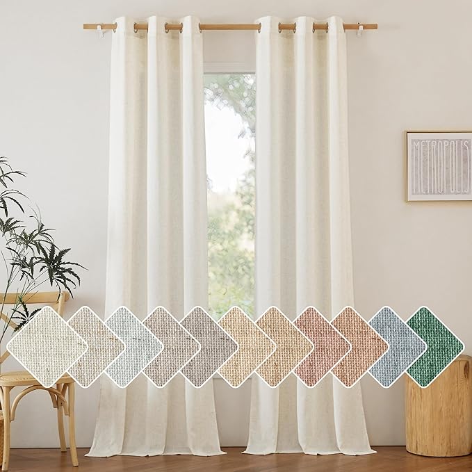 NICETOWN Linen Curtains 96 inches Long for Living Room, Grommet Vertical Drapes Privacy Added with Light Filtering Window Treatments for Bedroom, Natural, W42 x L96, 2 Pieces