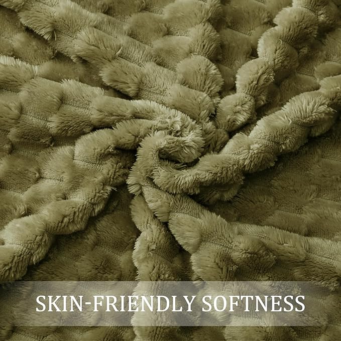 Exclusivo Mezcla Fleece Throw Blanket for Couch, Extra Large Fuzzy Olive Green Bed Blankets, Soft Cozy Plush Sofa Throws for All Seasons, 50x70 Inches