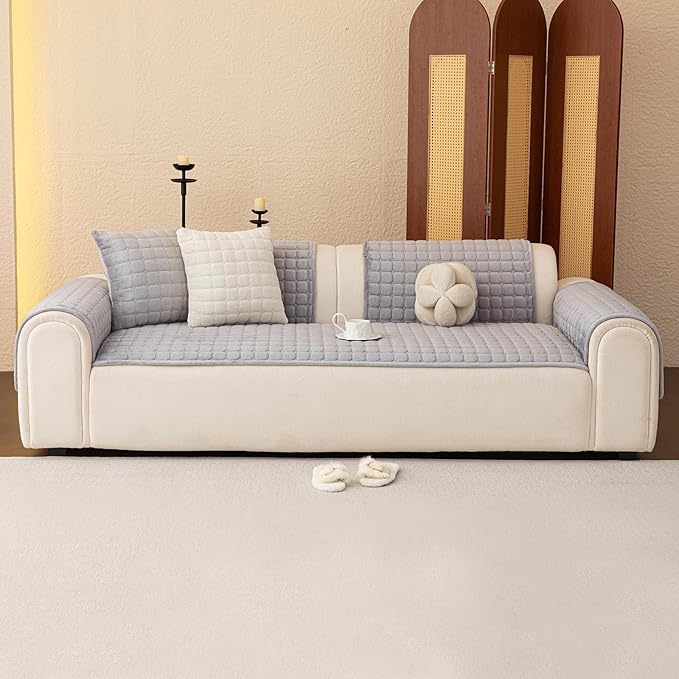 Velvet Couch Covers for Dogs, Dog Sectional Couch Covers, Pet Couchs Cover for 3-4 Seater, Couchs Protector for Dogs, Sectional Sofa Cover for Pet Washable(1PC,Light Grey,27.6"×82.7")