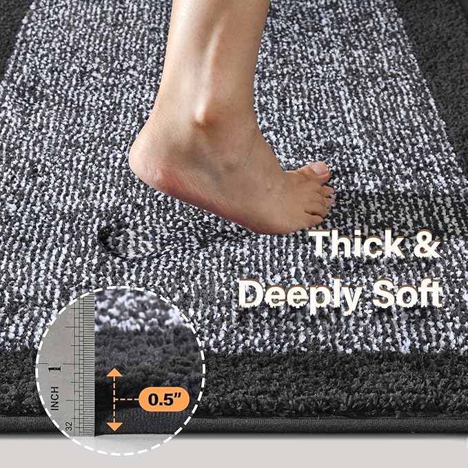 70x24 Long Bathroom Rugs Washable Non Slip, Dark Grey Bath Mat for Bathroom Floor Tub, Soft Absorbent Quick Dry Mats for Shower, Bathtub,Home Decor
