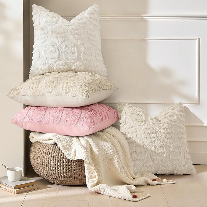 decorUhome Easter Cream White Egg Pillow Covers 12x20 Inch Set of 2, Soft Plush Faux Wool Jacquard Cushion Covers, Farmhouse Neutral Fuzzy Spring Easter Holiday Decor for Couch Sofa Bed