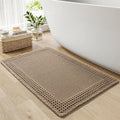 RESARE Waffle Bath Mat for Bathroom, Super Absorbent Bathroom Rugs Non Slip Machine Washable, Ultra Soft Quick Dry Boho Bath Rugs with Tassels for Floor, Upgraded Bordered Design, 24"x36" Brown