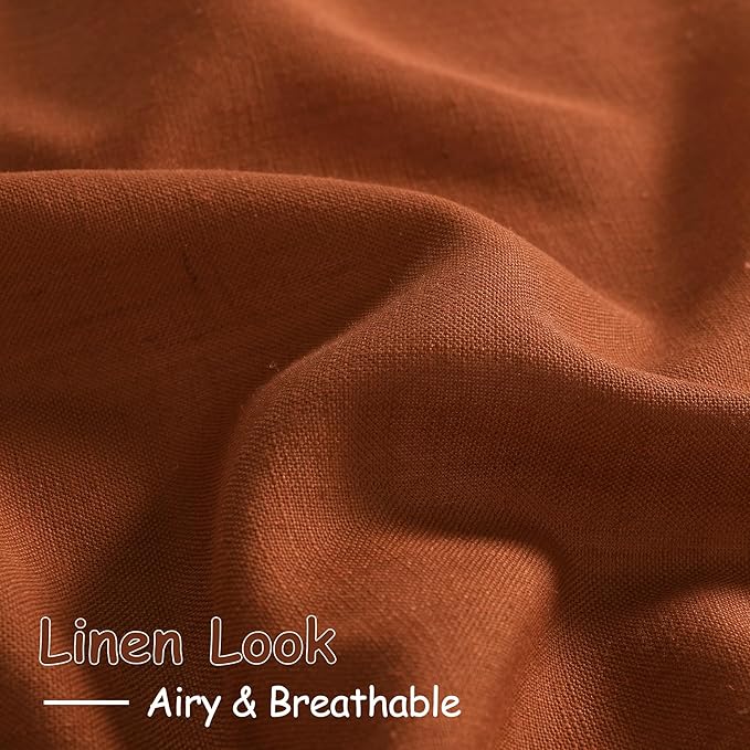 Nanspring Rust Linen Curtains 63 Inch Length for Living Room Light Filtering Semi Sheer Curtain Back Tab and Rod Pocket Vintage Rustic Luxury Home Decor Drapes for Bedroom Office 52x63, 2 Panels