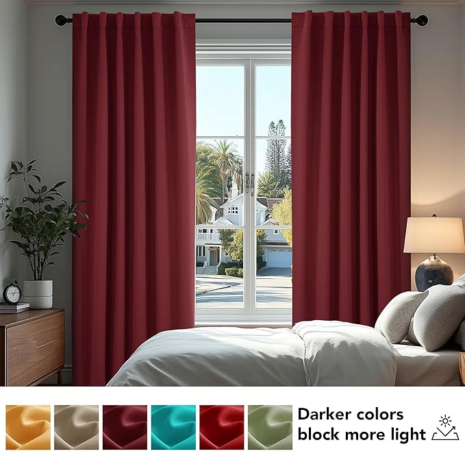 Deconovo Blackout Curtains, Thermal Insulated, W52 x L108 2 Panels, Back Tab, Machine Washable, Room-Darkening Drapes for Bedroom/Living Room Burgundy Red