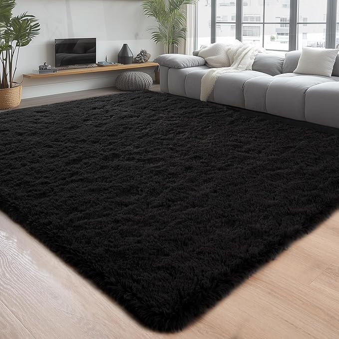 Chicrug Soft Area Rugs for Bedroom Living Room Plush Fluffy Rug 9x12 Feet, Shag Furry Area Rug Carpet Non Shedding for Nursery Children Kids Girls Room Home Decorative, Black