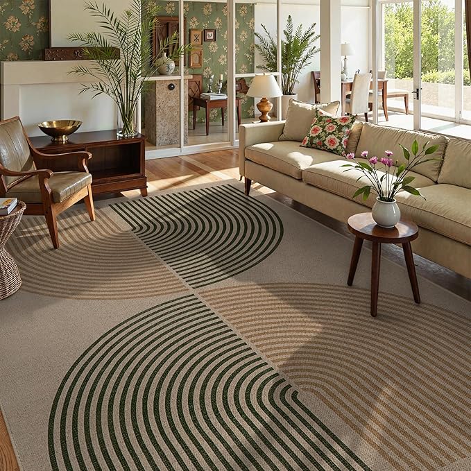 Lahome Enfys Modern Rainbow Easy Jute Rug, 8x10 Living Room Rug Indoor Outdoor Patio Farmhouse Large Area Rug, Contemporary Non Slip Non Shedding Carpet for Bedroom Backyard Dining Room