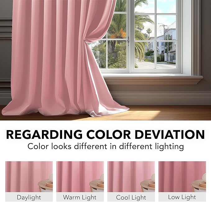 Deconovo Solid Thermal Insulated Blackout Curtains Back Tab and Rod Pocket Curtains Room Darkening Curtains for Bedroom 52Wx63L Inch Coral Pink 2 Panels