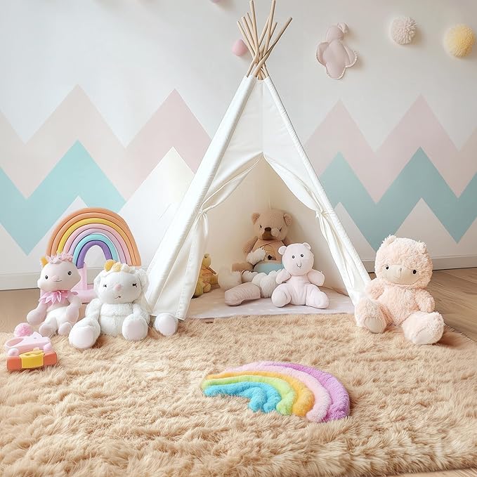 OLANLY 3x4 Machine Washable Accent Rug, Soft Fluffy Shaggy Area Rug for Bedroom, Living Room, Indoor Floor Carpet for Kids, Nursery, Home Decor, Beige