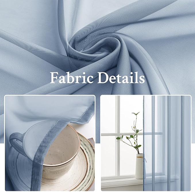 MIULEE 2 Panels Solid Color Sheer Window Curtains Elegant Window Voile Panels/Drapes/Treatment for Bedroom Living Room (54X108 Inches Dusty Blue)