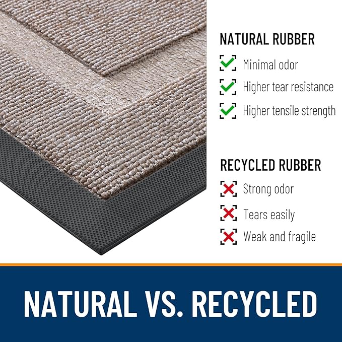OLANLY Front Door Mat Indoor Outdoor Entrance, Waterproof All-Season, All-Weather Doormat, Sturdy Natural Rubber, Low Profile, Easy Clean Patio Porch Entryway Mat, 47x17, Camel