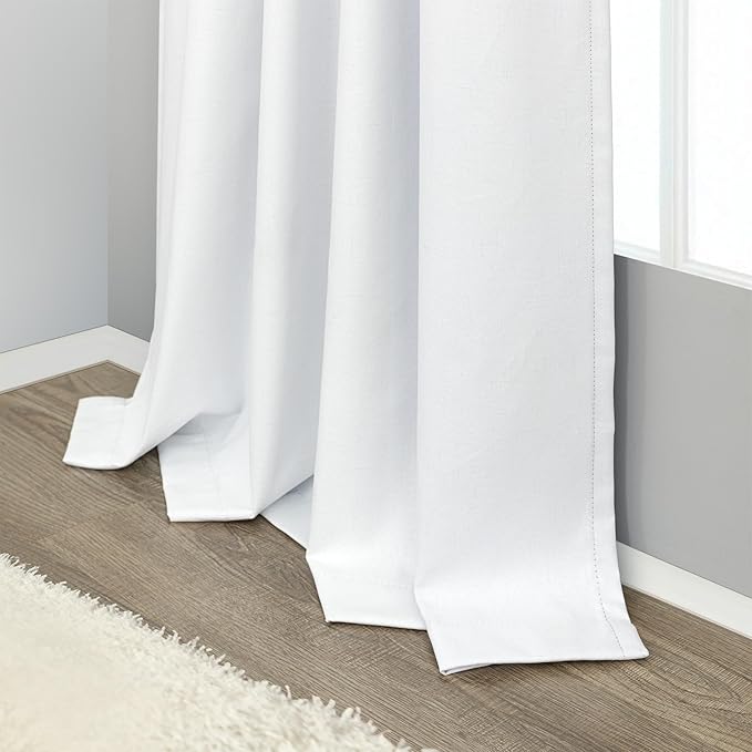 Small Blackout Curtains 45 Inches Long 2 Panels Short Linen Look Heat Blocking Drapes 46 Inch Window Decor for Kitchen Bedroom Bathroom Thermal Insulated White Black Out Curtains 52x45 Length Back Tab