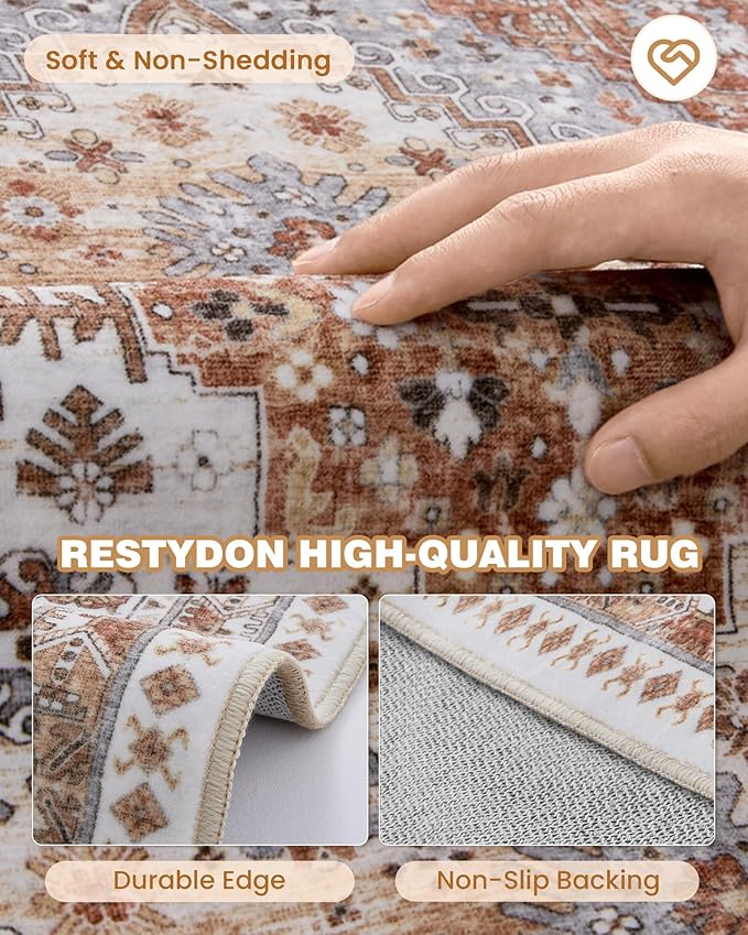 3x12 Runner Rug for Hallway, Non-Slip Long Bathroom Rugs Runner for Kitchen, Living Room, Bedroom, Soft Vintage Washable Rug for Entryway, Thin Floor Mat for Dining Room(Orange,3'x12')