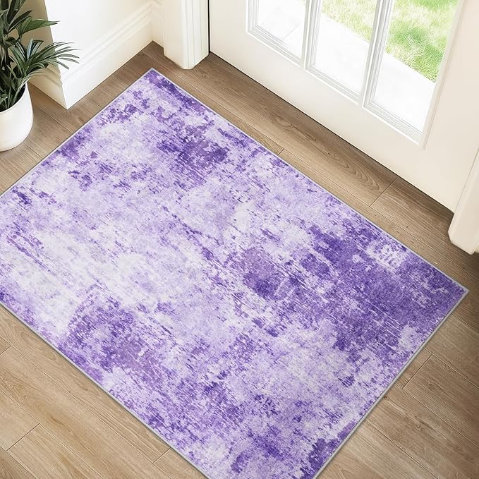 Washable Area Rugs 2'x3' Non-Slip Modern Abstract Soft for Living Room Entryway Bedroom Nursery, Print Pattern, Purple Gray Pink White