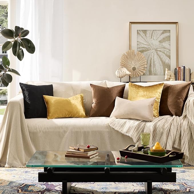 GIGIZAZA Gold Velvet Decorative Throw Pillow Covers 24x24 for Sofa Bed 2 Pack Soft Cushion Cover