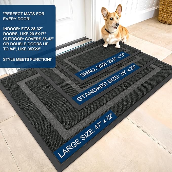 OLANLY Front Door Mat Indoor Outdoor Entrance, Waterproof All-Season, All-Weather Doormat, Sturdy Natural Rubber, Fade Resistant, Low Profile, Easy Clean Patio Porch Entryway Mat, 36x24, Black