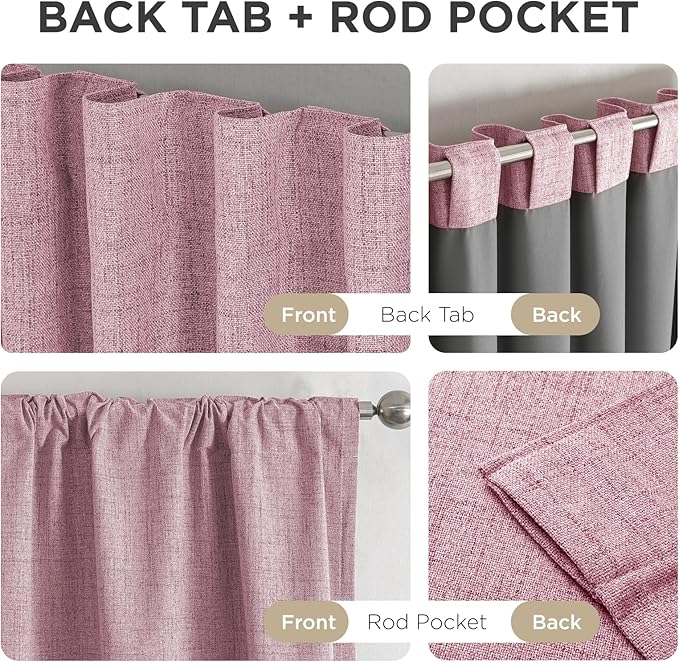 Joydeco Blackout Curtains for Bedroom - 100% Light Blocking 2 Panels Set Pink Drapes 42" W x 108" L, Thermal Insulated Room Darkening Curtains, Linen Textured for Living Room, Rod Pocket & Back Tabs