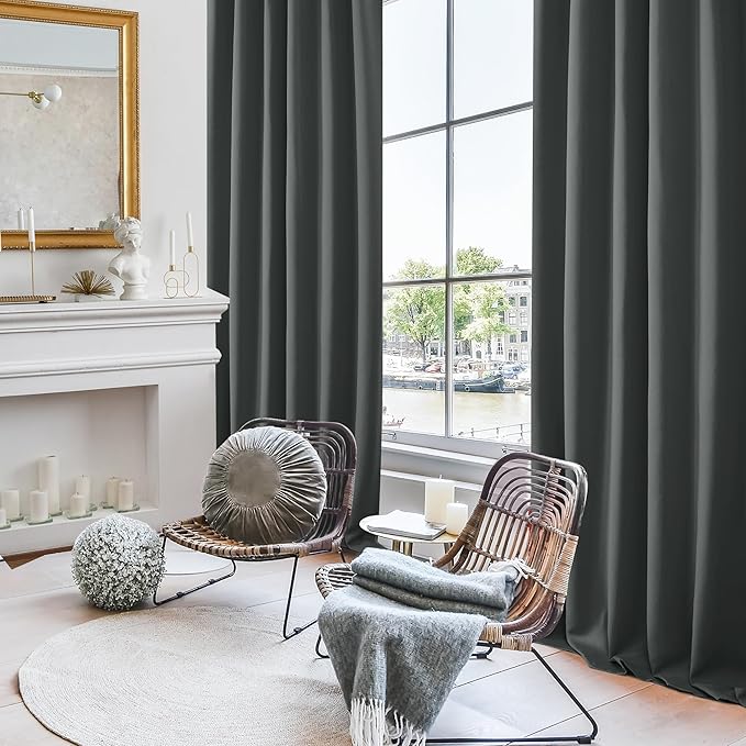 Deconovo Blackout Curtains, Thermal Insulated, W52 x L54 2 Panels, Back Tab, Machine Washable, Room-Darkening Drapes for Bedroom/Living Room Dark Grey