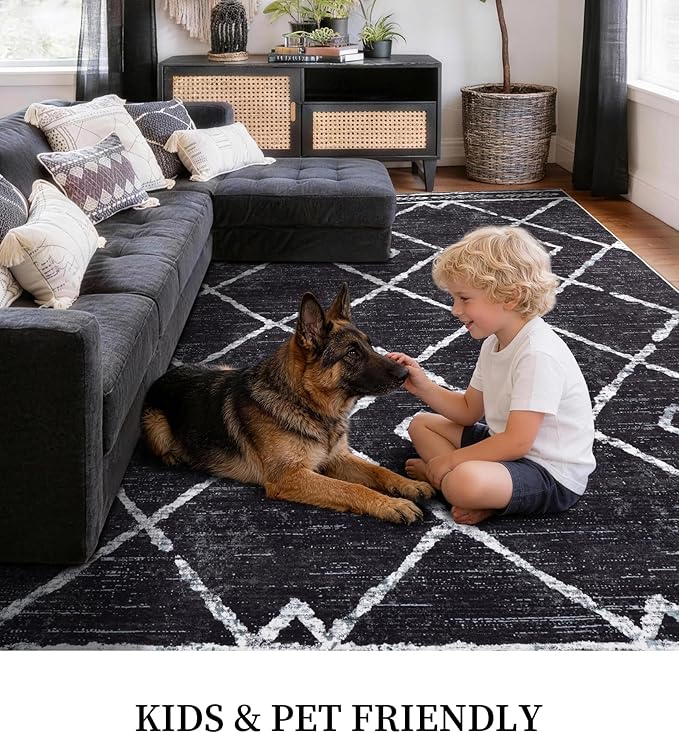 YIHOUSE Moroccan Area Rugs for Living Room 5x7, Black and White Aztec Rug, Western Geometric Soft Low-Pile Washable Rugs for Bedroom, Dining Room