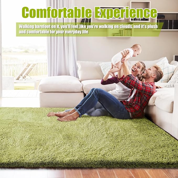 6x9 Fluffy Area Rug for Living Room,Shag Area Rugs for Bedroom,Grass Green Soft Fuzzy Rug Non-Shedding Indoor Plush Carpet for Kids Bedroom Nursery Dorm Home Decor