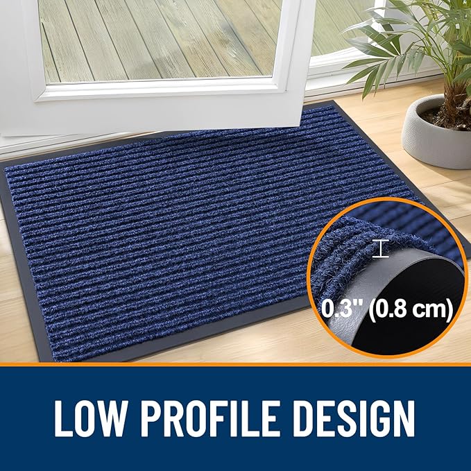 OLANLY Front Door Mat Indoor Outdoor Entrance, 2-Pack 71 x 23 Inch, Waterproof Heavy Duty Doormat, Fade Resistant, Low Profile, Easy Clean Patio Porch Welcome Floor Mats for Entry, Blue
