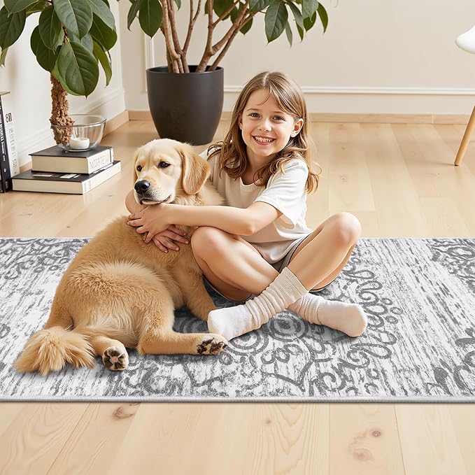 HEBE Hallway Runner Rug 2'x6' Washable Vintage Kitchen Rugs Non Slip Laundry Rug Runner Distressed Boho Floor Carpet Runners for Hallways Entryway Laundry Room Kitchen Bathroom