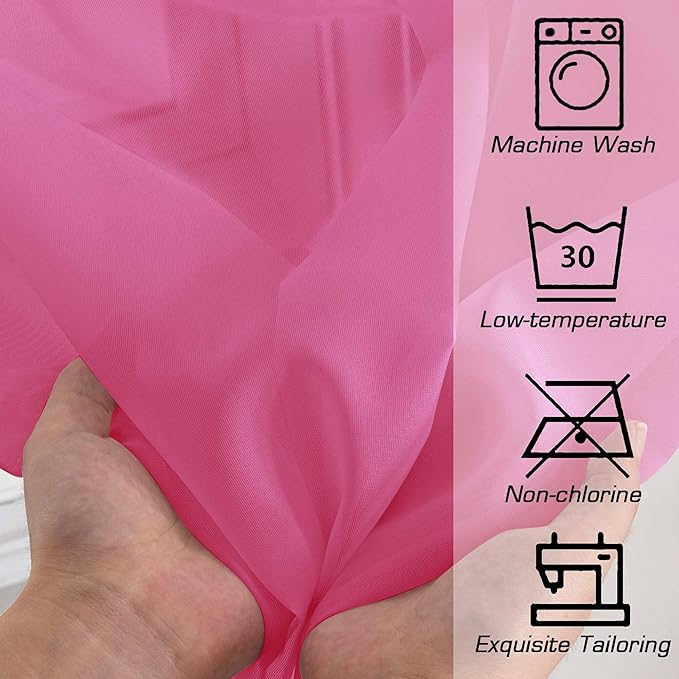 OWENIE Short Hot Pink Sheer Curtains 30 Inch Length 2 Panels Set, Kitchen Curtains Tiers Light Filtering Rod Pocket Cafe Curtain for Basement Bathroom Small Half Window, 42" W x 30" L, Hot Pink