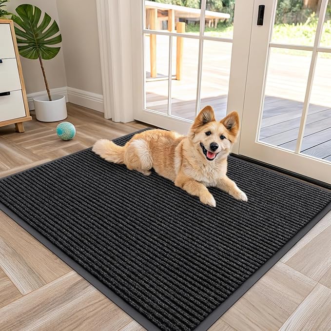 OLANLY Front Door Mat Indoor Outdoor Entrance, Waterproof Heavy Duty Doormat, Fade Resistant, Low Profile, Easy Clean Patio Porch Welcome Floor Mats for Entry, 40x32, Off-Black