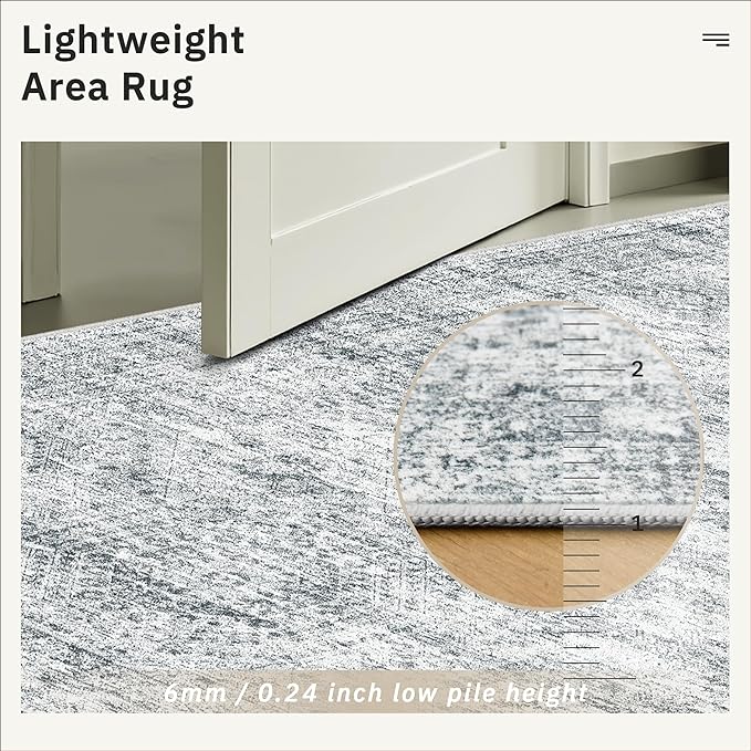 12x15 Washable Area Rug Gray Neutral Abstract Living Room Large Carpet Non Slip Bedroom Indoor Office Dining Room Low Pile Thin Grey Rug