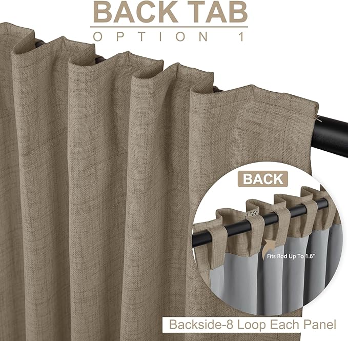 100% Blackout Shield Linen Blackout Curtains for Bedroom 96 Inches Long, Back Tab/Rod Pocket Living Room Drapes, Thermal Insulated Blackout Curtains 2 Panels Set, 50" W x 96" L, Plaza Taupe