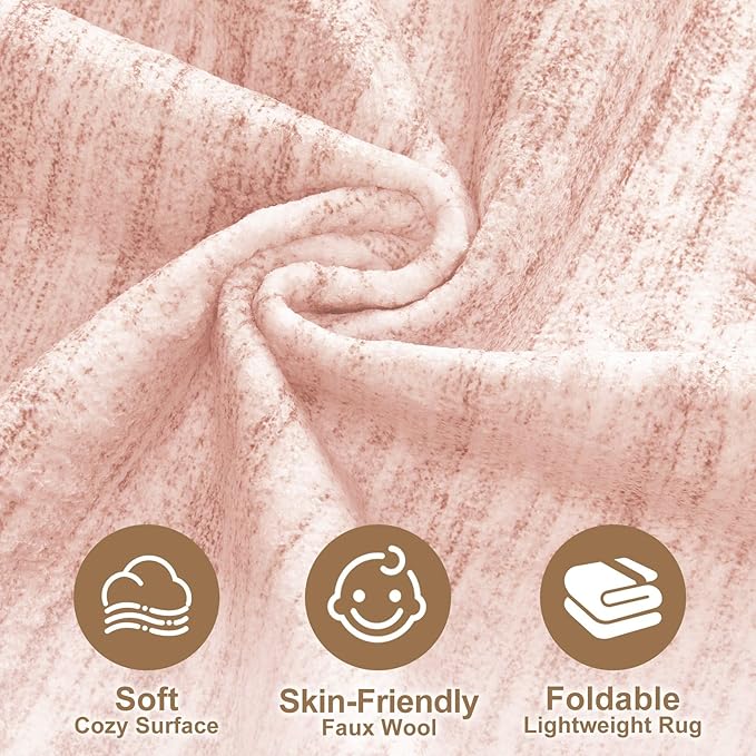 Nakagishi 9x12 Area Rugs Living Room: Washable Large Vintage Rug Neutral Non-Slip Soft Stain Resistant Indoor Carpet for Bedroom Nursery Dining Room Office Playroom - Pink-01