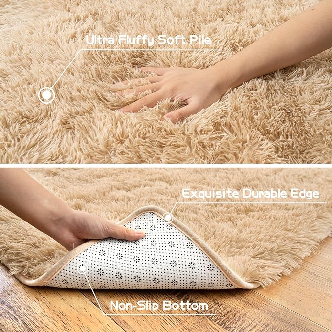 Pionblank Super Fluffy Area Rug for Living Room 5x7 Feet, Modern Indoor Shaggy Carpet, Soft Plush Non Slip Rugs for Bedroom Kids Room Cloakroom Home Decor, Camel