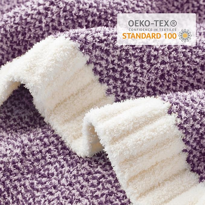 Snuggle Sac Purple Throw Blankets for Couch, Super Soft Warm Blankets Cozy Knit Fuzzy Plush Lightweight Throws for Sofa, Bed,Living Room, Heather Purple, 50x60 inches